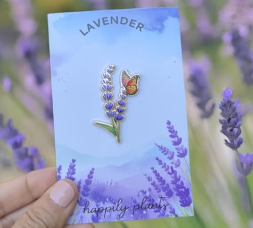 Lavender Pin & Butterfly Flower Pin, Floral Insect Art, Nature Lover Gift, Botanical Accessory, Purple Flower Lapel