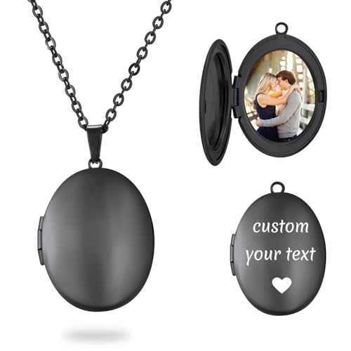 PHOCKSIN Personalized Locket Necklace for Women Photo Necklace with Customized Picture Birth Flower Birthstone Customizable Birthday Gifts - color: #10-Oval Black