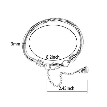 KunBead Heart Lobster Clasp Snake Chain Charm Adjustable Bracelets Compatible with Pandora Charms for Jewelry Making
