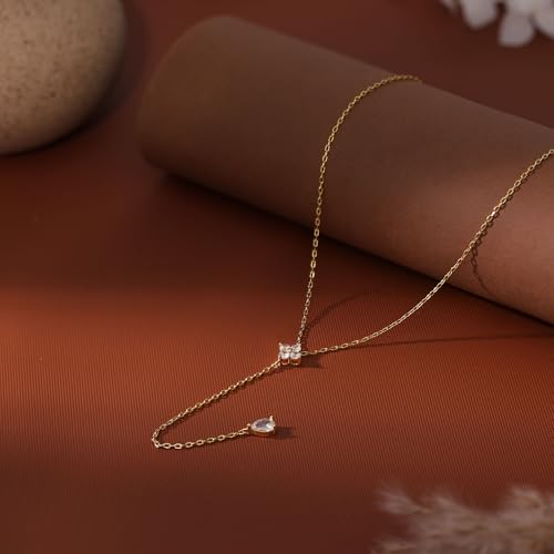 Ewrkbr Long Necklaces for Women, Dainty Gold Drop Necklace 14k Gold Plated CZ Y Shaped Lariat Necklace Simple Gold Necklaces for Women Trendy Summer Beach Accessories Wedding Prom Jewelry Gifts - color: Gold-Clover Drop