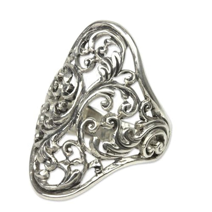 NOVICA Artisan Handmade .925 Sterling Silver Cocktail Ring Indonesia 'Celuk Fern'