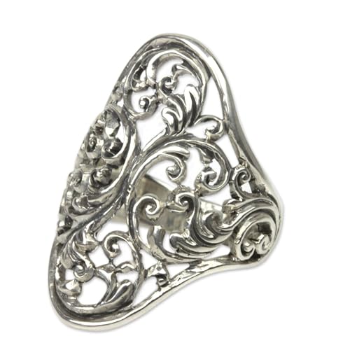NOVICA Artisan Handmade .925 Sterling Silver Cocktail Ring Indonesia 'Celuk Fern'