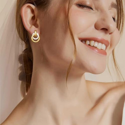Awinesn Chunky Clip On Earrings for Women Hypoallergenic 14K Gold Plated Knot Link Clip Earrings Geometric Statement Hoop Non Pierced Earrings Jewelry for Women Fashion Trendy Jewelry Gifts - color: small hoop-g