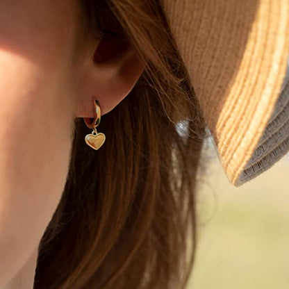 DAILY VIBES Cute Gold Mini Dangle Huggie Hoop Earrings for Women Trendy | 14K Gold Plated, Dainty Cubic Zirconia, Small Hoop Earrings with Charm Drop, Jewelry Gift for Women Ladies - color: Mini Heart B