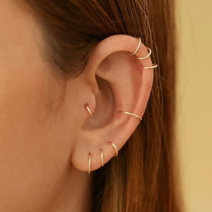 Small Gold Hoop Earrings, Lightweight 14K Gold Plated Huggie Hoop Earrings for Cartilage Helix Tragus, Hypoallergenic Earrings for Women Men, Tiny Thin Hoops Surgical Steel Endless Hoops Earrings 6-10 mm - color: 8/10/12mm Hoop Gold-18g