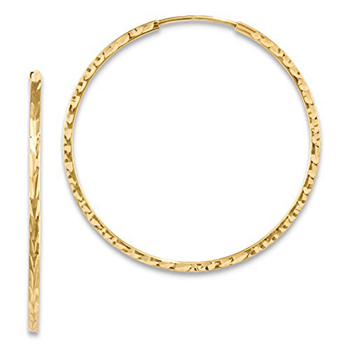 14K Yellow or White Gold Diamond Cut Square Tube Continuous Endless Hoop Earrings, 15-60mm (1.35mm Tube) - style: 35mm
