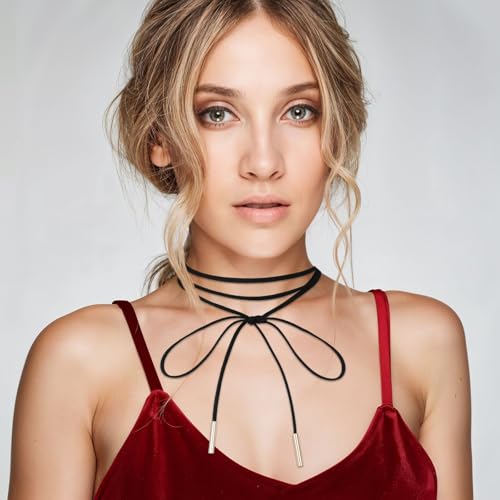 Black Choker Necklace Gothic Bow knot Choker for Women Velvet Long Wrap Rope Collar Tie Neck Chain with Gold Tube Ribbon Suede Jewelry for Party Prom