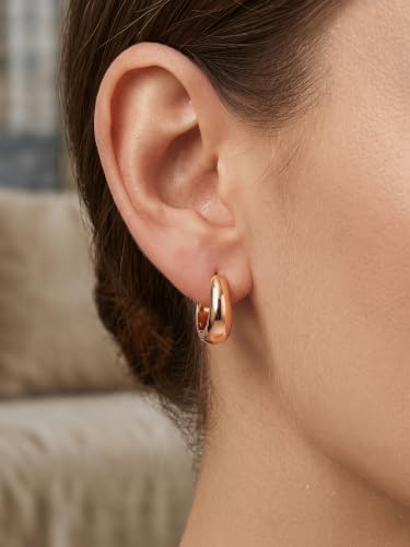 Bestyle Gold Huggies Earrings for Women Hypoallergenic 925 Sterling Silver Post Huggie Hoop Earrings Thick Lightweight Small Hoop Earrings 8/10/12/14mm - color: Rose Gold, size: 10mm