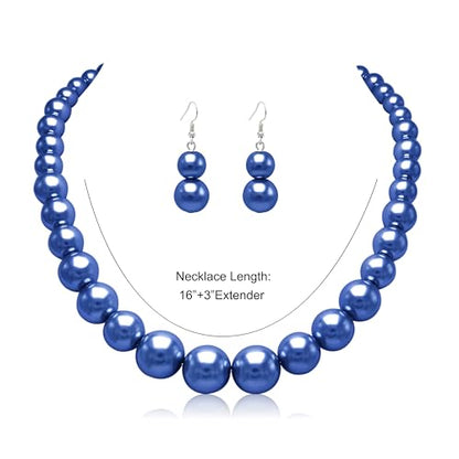 Cryshimmer Pearl Choker Necklace for Women Faux Pearl Beads Strand Necklace Earring Set Costume Jewelry,Gift for Wife Mother - color: Dark Blue