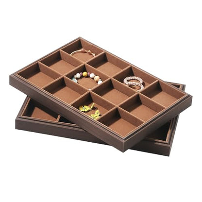 Wood Jewelry Organizer Tray, Bracelet Display (Brown, 2Pc, 12 Grids) | Stackable Jewelry Display, Bracelet Holder, Tangle-Free Bracelet Organizer, Watch Ring Storage - size: 12Grids+12Grids