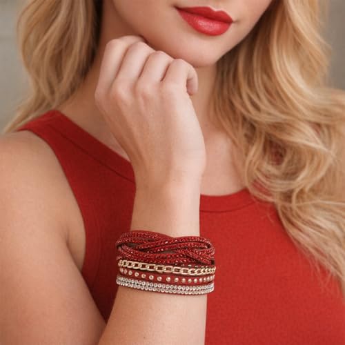 Long tiantian Leather Wrap Bracelets for Women Boho Multi Layered Bracelets Western Jewelry Hot Pink Accessories Birthday Gifts - color: 2287 red