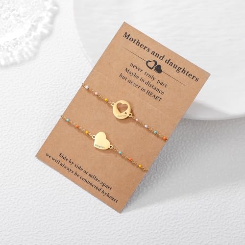 DS Mother Daughter Matching Bracelets,Adjustable Stainless Steel Gift Set | mother’s Day & Birthday Gift Box,Heart Charm,Mommy & Me Style,18K Gold Plated,Hypoallergenic,Daily Wear,Fits Women Teen Girls - color: Gold-4