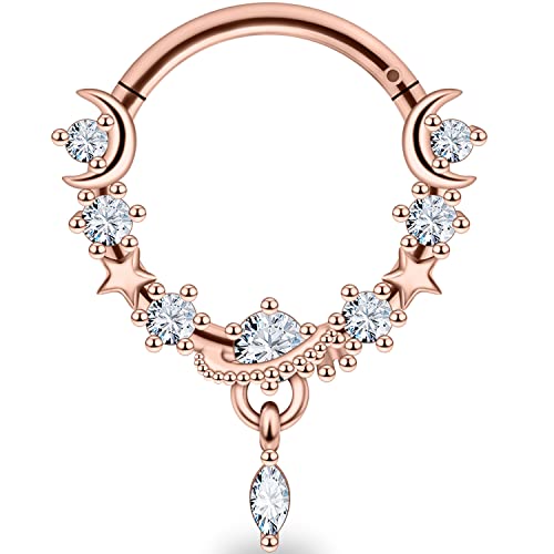 16G Dangle Elegant Septum Rings Hoop 10mm Surgical Steel Hinged Segment Septum Nose Ring Seamless Clicker Ring Cartilage Earrings Hoop Helix Tragus Piercing Jewerly - color: 16G-Dia:10mm-Rose Gold Tone