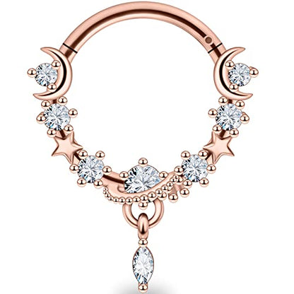 16G Dangle Elegant Septum Rings Hoop 10mm Surgical Steel Hinged Segment Septum Nose Ring Seamless Clicker Ring Cartilage Earrings Hoop Helix Tragus Piercing Jewerly - color: 16G-Dia:10mm-Rose Gold Tone