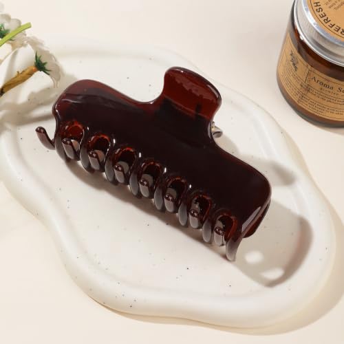 Ivyu 4-Inch Large Rounded Rectangle Hair Claw Clip for Women, Strong Hold - color: Transparent Brown