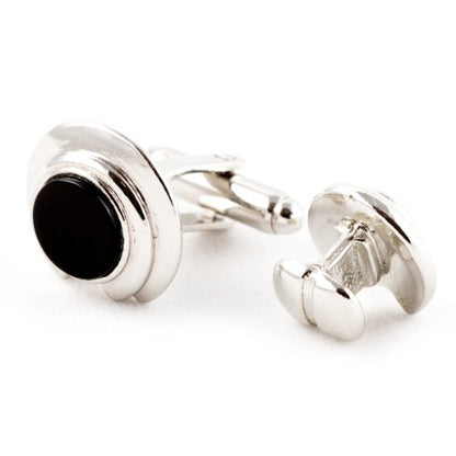 Cuff-Daddy Unique Black Onyx and Silver Cufflinks Studs Formal Set with Presentation Gift Box