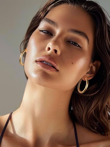 FindChic Hoop Earrings for Women, Silver/Black/14K Gold Plated Hypoallergenic Hollow Round Tube Loop Earrings, 20mm/30mm/40mm/60mm/80mm Chunky Hoops with Custom Name Options & Gift Box - color: c.Gold, size: 40MM