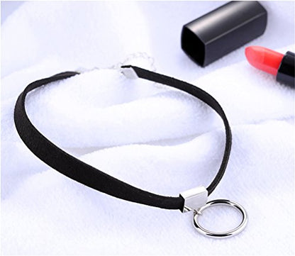 PAURO Women's Black Velvet Ribbon Choker Necklace for with Gold/Silver O | Stainless Steel,Classic Charm Jewelry - color: Circle-Silver