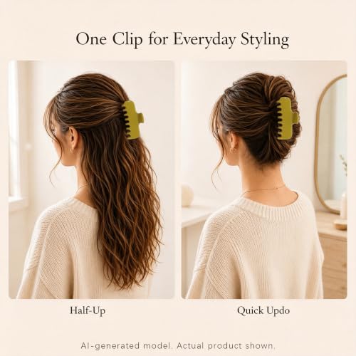 Ivyu 4-Inch Large Rounded Rectangle Hair Claw Clip for Women, Strong Hold - color: Olive green
