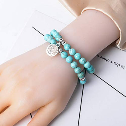 YGLINE Tree of Life Yoga Healing Stone Bracelets,Multilayer Lotus Chakra Stone Reiki Bracelet Sets,Anxiety Crystal Natural Stone,for Women Stress Relief - color: Turquoise-2w