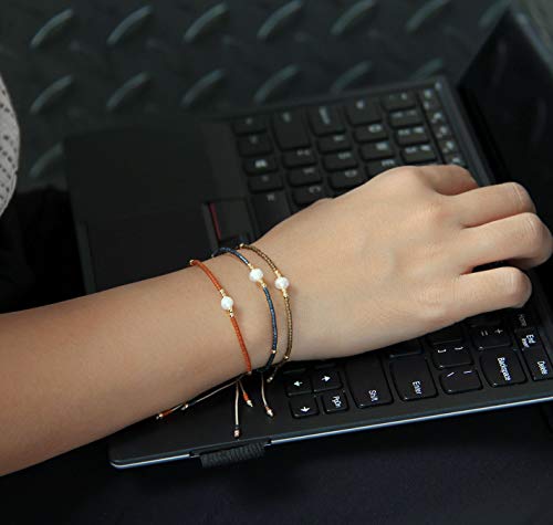 KELITCH 3 PCS Natural Pearls Bracelets Women Strand Thin Rope Friendship Bracelets Handmade Stack Charm Bracelets - color: 02R