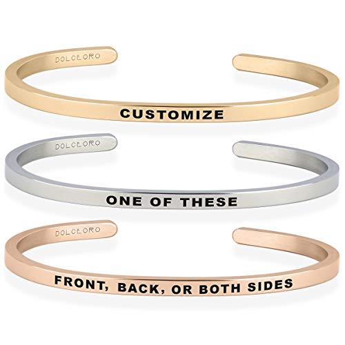 Personalized Inspirational Mantra Cuff Bracelet Jewelry, 3mm wide Shiny 316L Surgical Stainless Steel