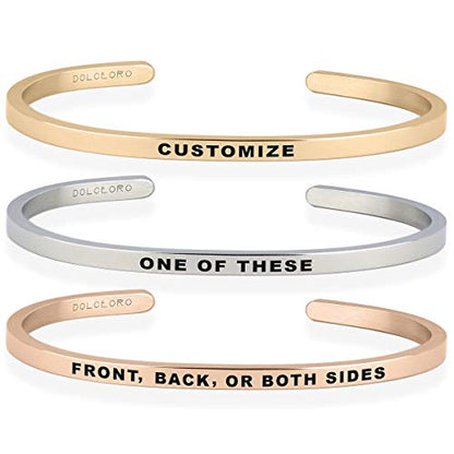 Personalized Inspirational Mantra Cuff Bracelet Jewelry, 3mm wide Shiny 316L Surgical Stainless Steel