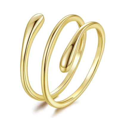 Silver Open Adjustable Stacking Rings for Women, Minimalist Wrap Band Set, Geometric/Heart/Wave/Leaf/Spiral Styles, Hypoallergenic, Gift Box Included, Thumb Ring Option - color: 14K Water Drop