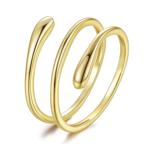 Silver Open Adjustable Stacking Rings for Women, Minimalist Wrap Band Set, Geometric/Heart/Wave/Leaf/Spiral Styles, Hypoallergenic, Gift Box Included, Thumb Ring Option - color: 14K Water Drop