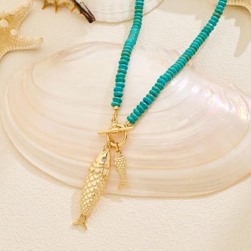 Shell Necklaces for Women Trend Boho Scarf Necklaces Ocean Mermaid Conch Seashell Necklace Summer Gold Fish Necklace Fashion Beach Jewelry - color: Fish necklace