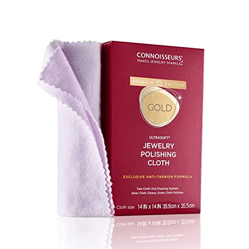 CONNOISSEURS - Extra Large Polishing Cloth - 14x14 Inches | Premium Edition - For Gold Jewelry - Ultrasoft Fabric with Anti-Tarnish Formula - style: 14 x 14 Inches - Gold