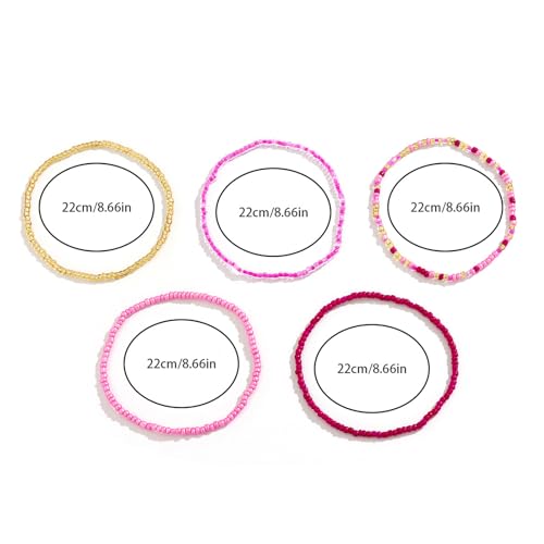 5Pcs Summer Beach Bead Anklet Bracelet,Multi-layered Pearl Anklets,Bikini Foot Chain Bracelet Wedding Bridal Adjustable Leg Bracelet Jewelry for Women Girls - style: Pink