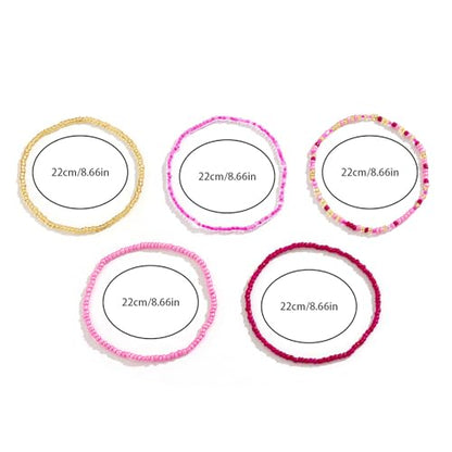 5Pcs Summer Beach Bead Anklet Bracelet,Multi-layered Pearl Anklets,Bikini Foot Chain Bracelet Wedding Bridal Adjustable Leg Bracelet Jewelry for Women Girls - style: Pink