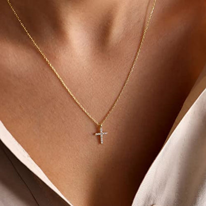 VIROMY Gold Cross Necklace for Women 14K Gold Plated Cute Sidways Cross Pendant Choker Necklaces Simple Trendy Everyday Jewelry for Women - style: CZ Cross-42CM-Gold