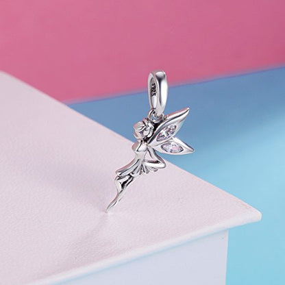 BISAER 925 Sterling Silver Charms for Bracelets Cat Dog Sloth Animal Beads Butterfly Fairy Heart Dangle Pendant Charms - color: Fairy