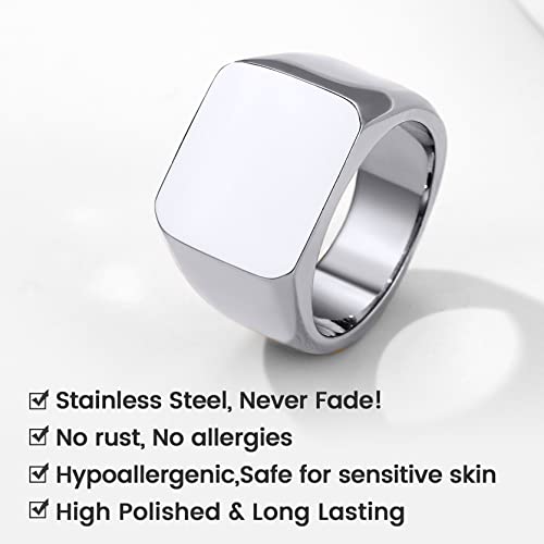 GoldChic Jewelry Personalized Signet Rings Men Women, Stainless Steel Custom Photo Bold Square/Oval Monogram/Old English Initial Pinky Stacking Statement Ring in Black/Silver/Gold (Size 7-14) - color: Steel-Blank - Square