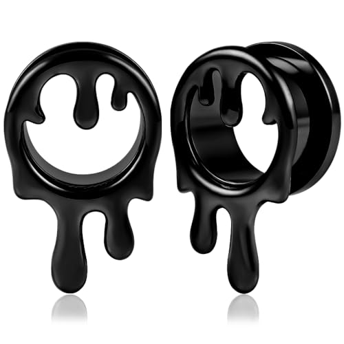 DOEARKO 2PCS Ear Gauges Cool Bat Saddle Ear Plugs Tunnels 316 Stainless Steel Hypoallergenic Earrings Gauges for Ears Expander Body Piercing Jewelry - color: #298 Black, size: 1"
