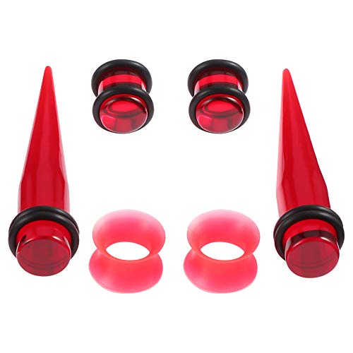 JieyueJewelry 50/54 Pcs Ear Stretching Kit 14G-00G | Acrylic Tapers & Plugs with Silicone Tunnels, Ear Gauges Expander Set Body Piercing Jewelry for Women and Men - color: Red