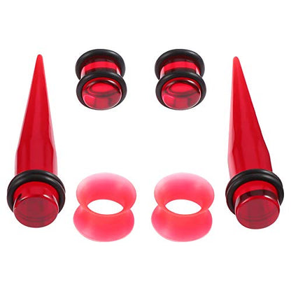 JieyueJewelry 50/54 Pcs Ear Stretching Kit 14G-00G | Acrylic Tapers & Plugs with Silicone Tunnels, Ear Gauges Expander Set Body Piercing Jewelry for Women and Men - color: Red