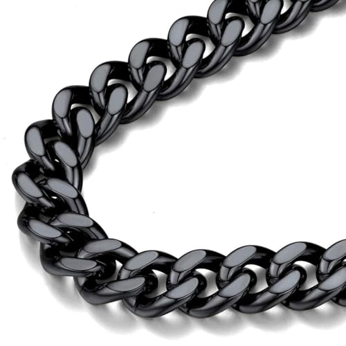 FindChic Men Curb Chain Necklace 18K Gold Plated/Stainless Steel/Black Chunky Double Tight Cuban Link Hip Hop Neck Chains for Men Boys 3.5MM/5MM/6MM/7MM/9MM/12MM 14''-30'' 8 Length Options (Send Gift Box) - color: B.12mm Width-Black, size: 20 inches