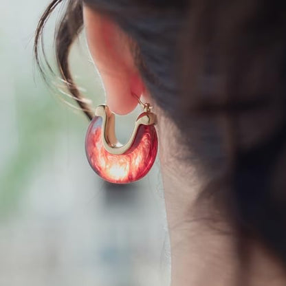 Chunky Gold Resin Hoop Earrings Leverback Statement Huggie Hoops Dangle Drop Dressy Earring Prom Festival Vacation Jewelry for Women - color: Burgundy, size: Drop