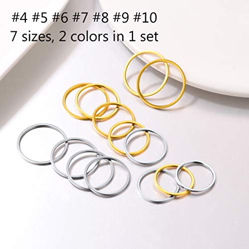 PROSTEEL Stainless Steel Rings Set, Women's Plain Band Knuckle Stacking Midi Rings Comfort Fit, Silver/Gold/Rose Gold/Black Tone, Multi Size #4-#12 - color: N 14 pcs-silver & gold