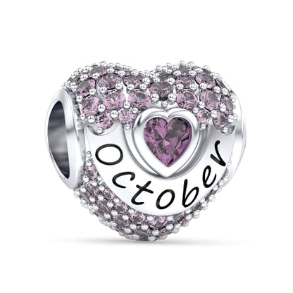 Birthstone Charms Love Heart Openwork Bead Charm for Women Bracelets and Necklaces 925 Sterling Silver with 5A Cubic Zirconia,Jewelry Gifts Women - color: Silver October Birthstone Charms