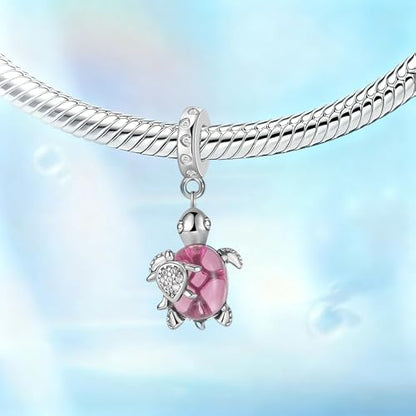Gold Flower Family Charms for Bracelet Bead Charm for Women Jewelry Present - style: Pink Turtle