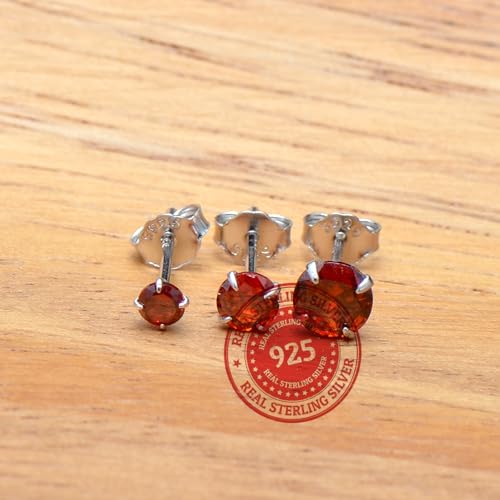 3 Pairs Color Zirconia Earrings Studs, Sterling Silver Studs Earrings Set 3MM 4MM 5MM - color: Red