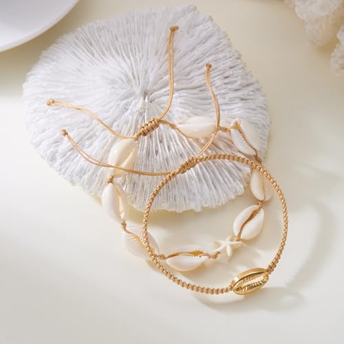 Beaded Starfish Mermaid Anklets Bracelet for Women Waterproof Starfish Shell Pearl Anklet Stackable Stretch Beaded Anklets Hawaiian Beach Jewelry Mermaid Costume Outfits Accessories - style: Shell Chain