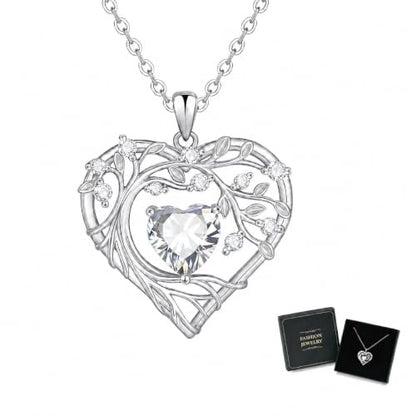 Gamtic Tree of Life Birthstone Pendant Necklace - Heart Cubic Zirconia Diamond Necklace Birth Month Necklaces Birthday Gift for Her Wife Mom Daughter Grandma Girlfriend Anniversary Jewelry Gift - style: April