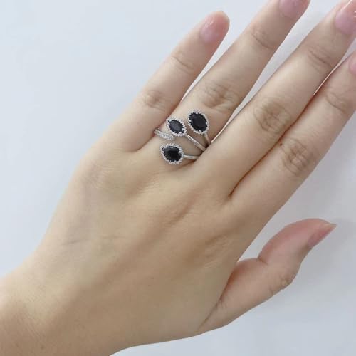 Kokoma Shiny Diamond Teardrop Open Statement Ring for Women Girls Rhinestone CZ Crystal Leaf Climber Wrap Finger Band Engagement Promise Rings Bands Fashion Jewelry Gifts for Mother's Day - color: Black