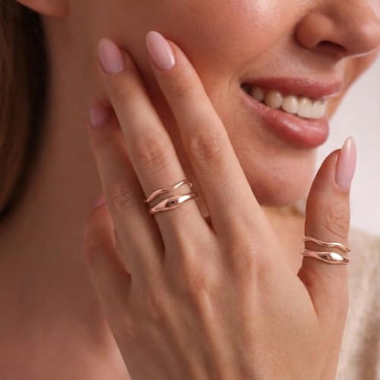 Gold Rings for Women Men Non Tarnish, Waterproof Chunky 14K Gold Plated Dainty Stackable Rings Trendy Statement Pinky Thumb Rings Engagement Eternity Wedding Band Ring Stacking Gold Jewelry Size 3 4 5 6 7 8 9 10 11 - color: Rose Gold, size: 10.5