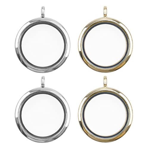 WANDIC Memory Locket Charms, Round Mixed Colored Electroplated Crystal Picture Frame Bouquet Charm, Living Floating Memory Locket for 2 Photos - color: Sliver+gold